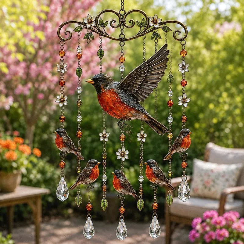 Sunfeather – Sonnenfänger und Windspiel mit Vogelmotiven und Kristalldetails