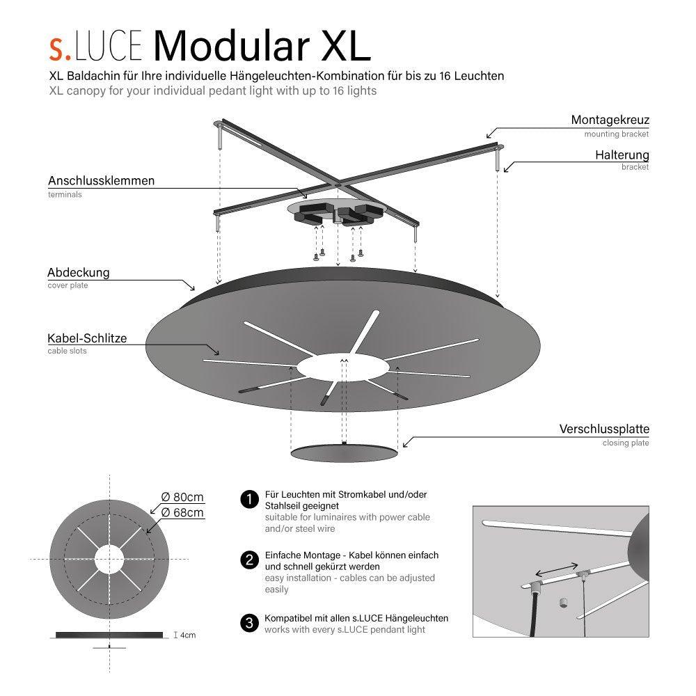 Modulare - Mehrfach-Baldachinleuchte 80 cm mit 8