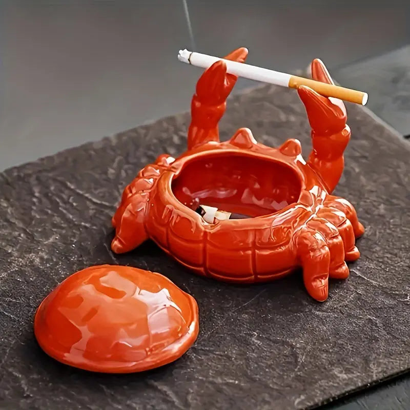 Aschenbecher - Krabbe aus Keramik mit Deckel &
