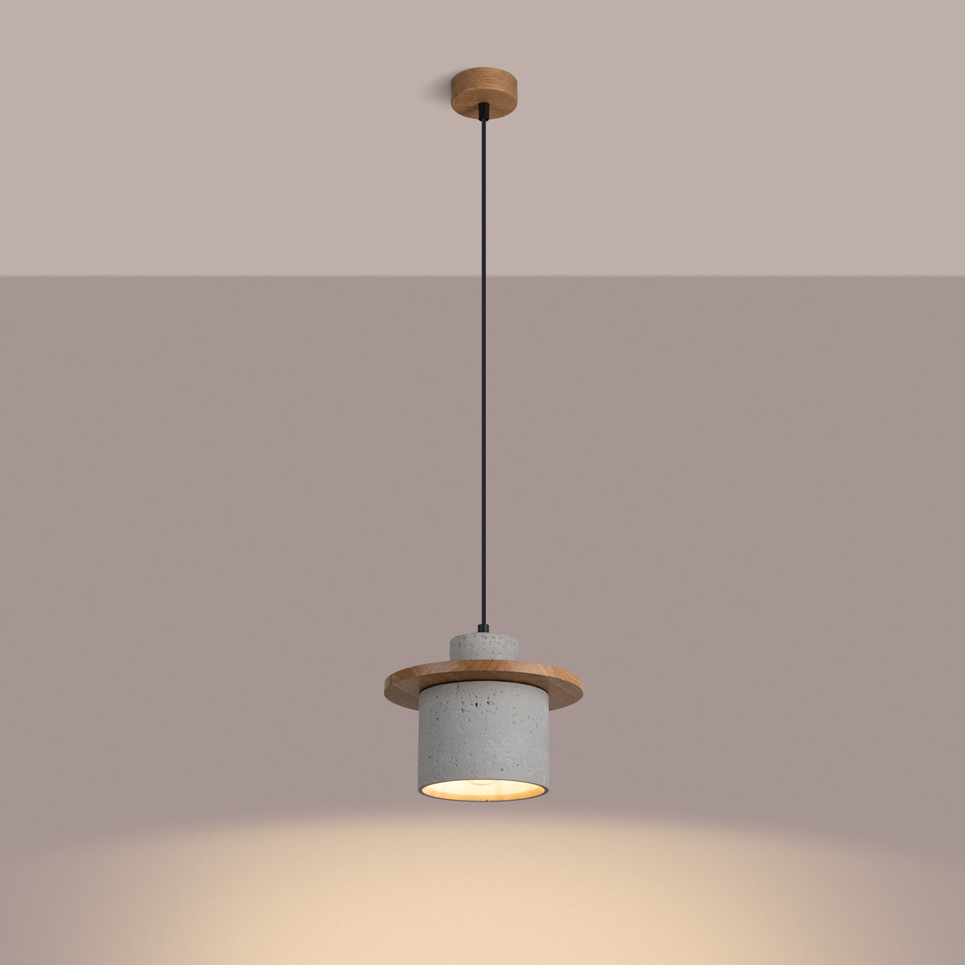 Plafona - Pendelleuchte aus Beton und Holz, Fassung E27