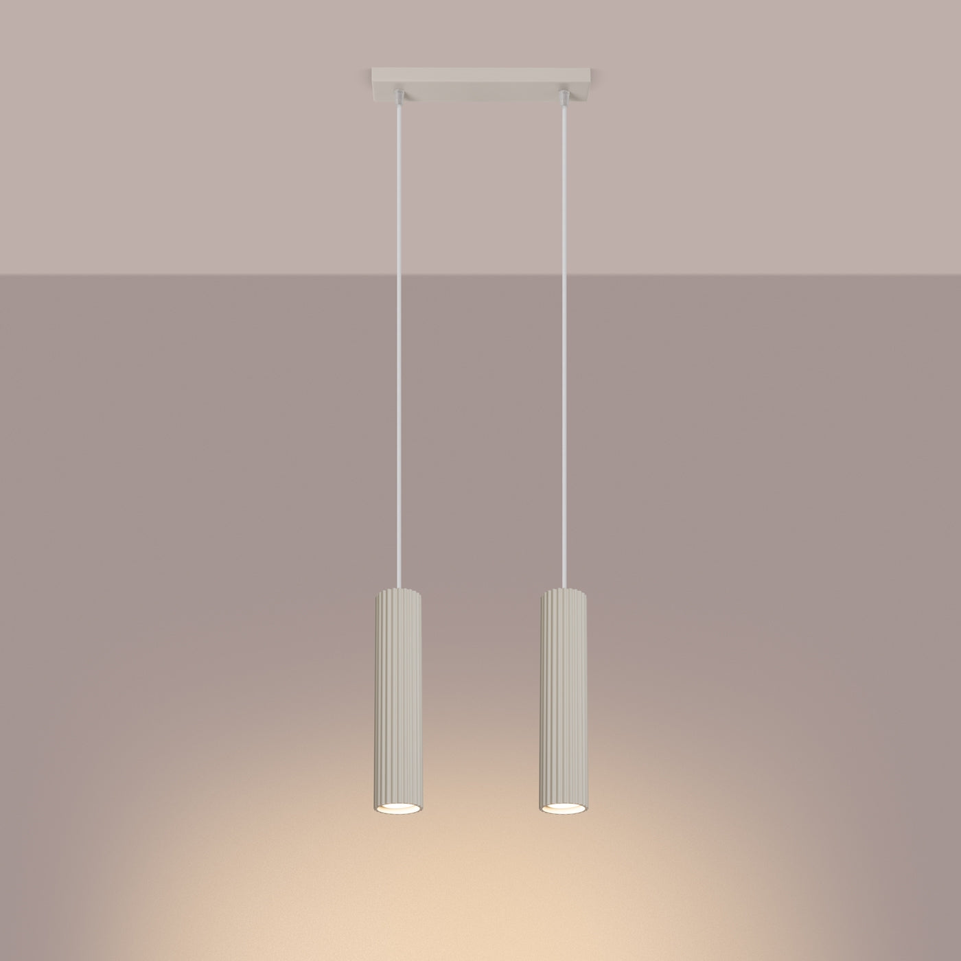 Zenita - Pendelleuchte, 2-flammig, beige, geripptes