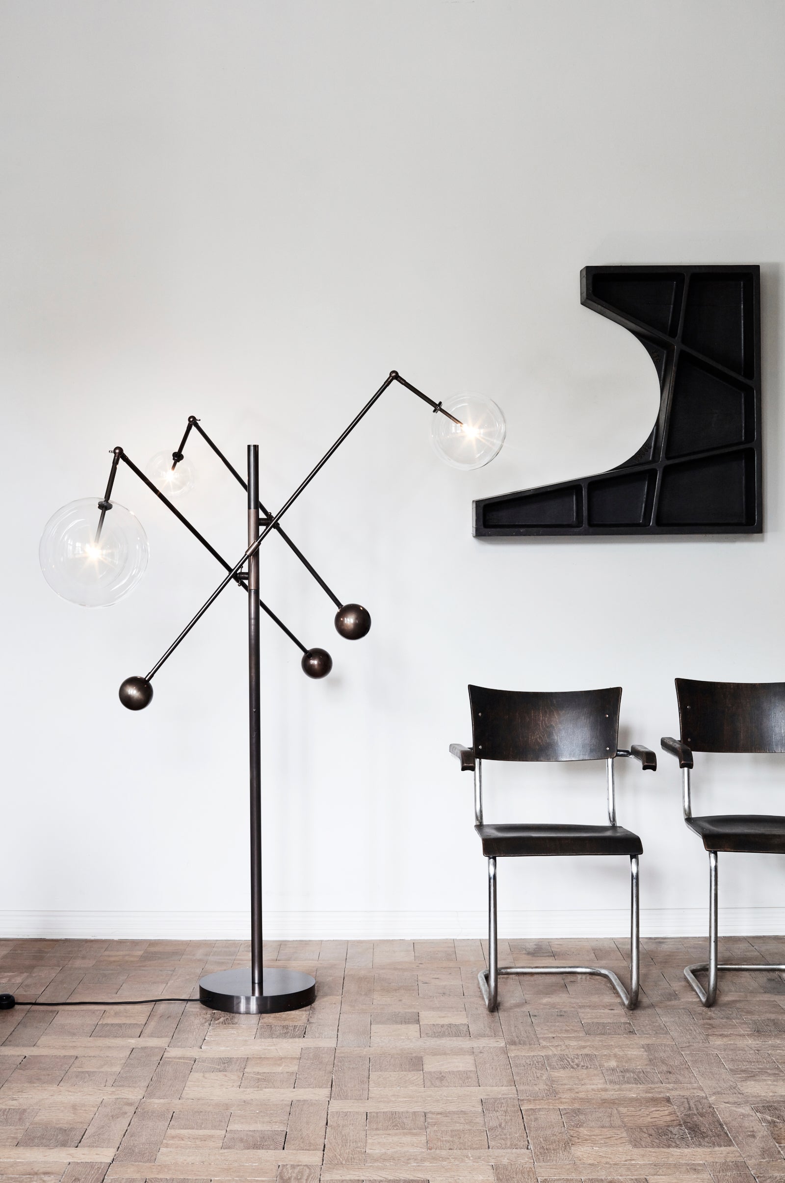 Stela - Designer-Kronleuchter, 3-armig, Metall/Glas