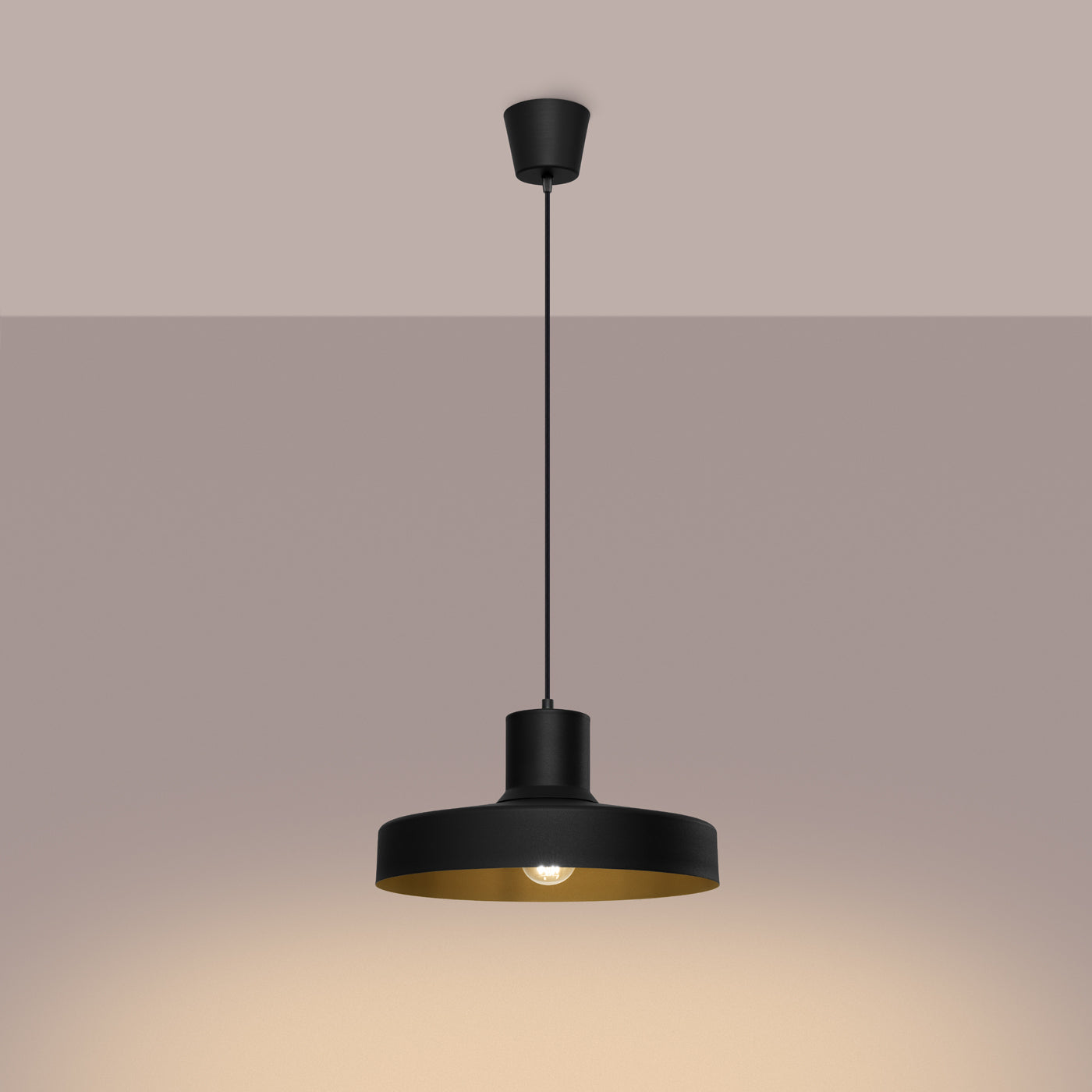 Solara - Schwarze Retro-Pendelleuchte mit rundem Schirm