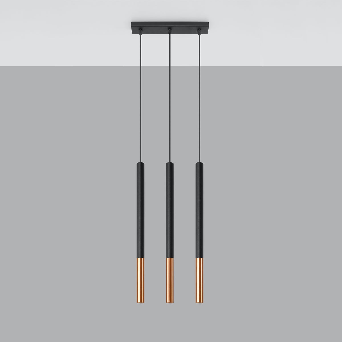 Halona - 3-flammige Pendelleuchte, Schwarz/Kupfer