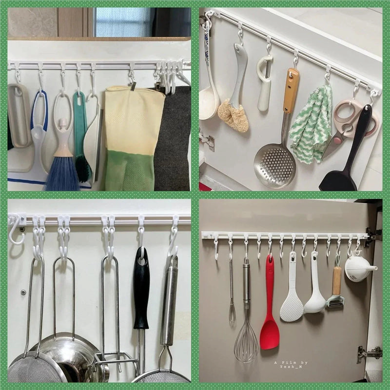 HookFlex - Selbstklebender Schienenhaken-Organizer mit abnehmbaren S-förmigen Haken