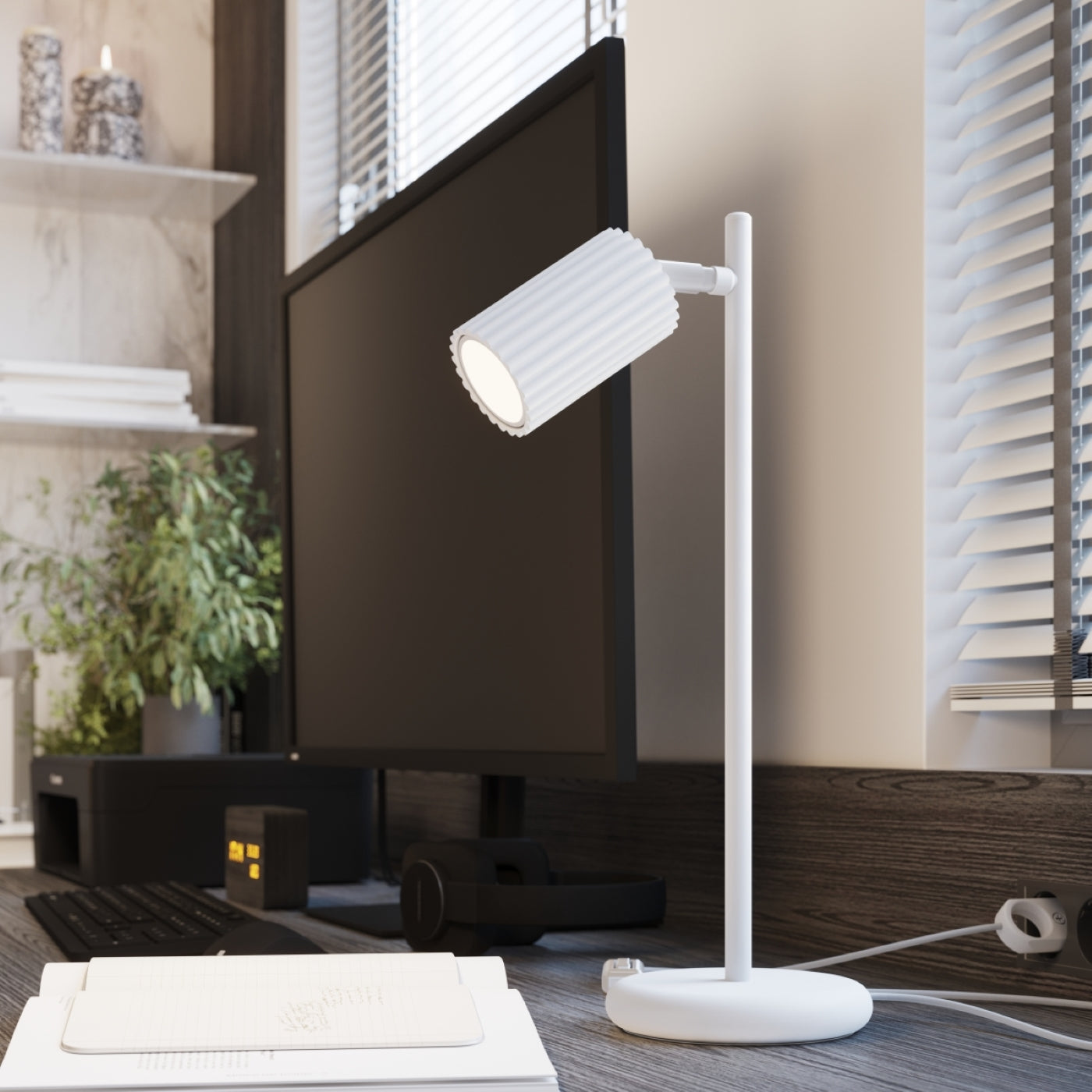 Lino - Tischlampe weiß im geriffelten Röhrendesign