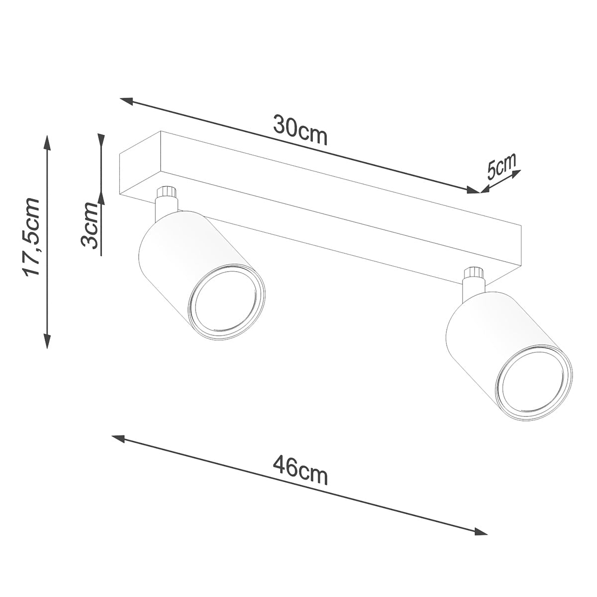 VERDO - 2-flammige Deckenleuchte, Stahl/Holz schwarz, 46 x