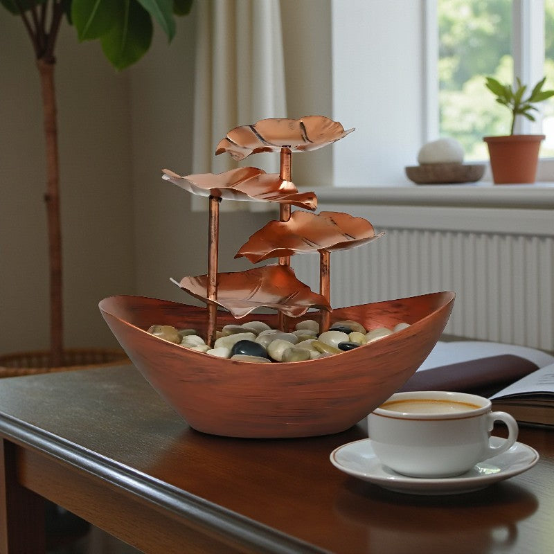 Tischbrunnen mit LED-Beleuchtung aus beruhigenden Blättern zum Entspannen