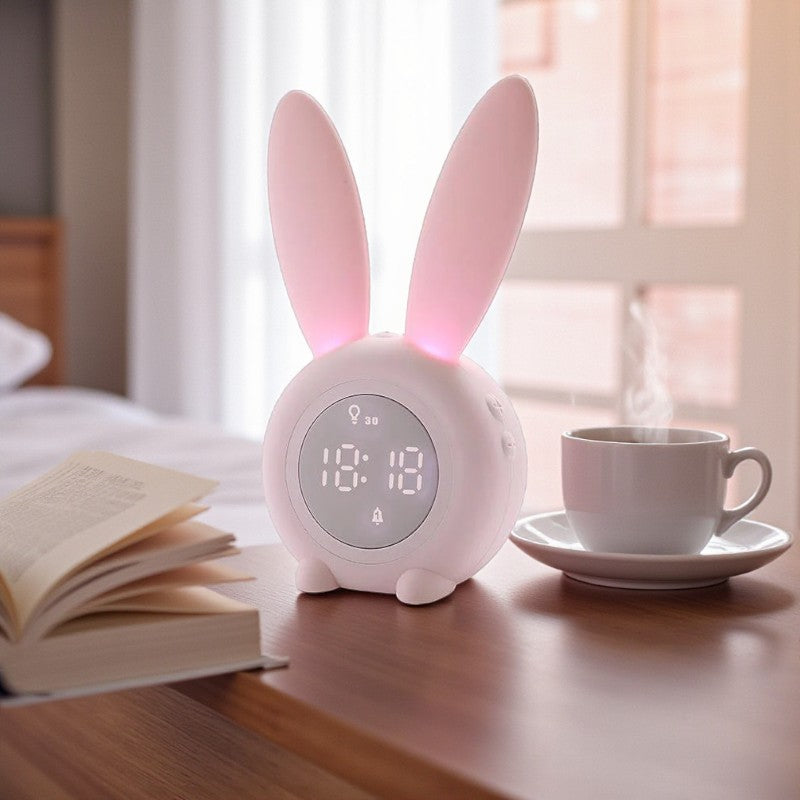 Wecker in Hasenform mit LED-Anzeige und sanft leuchtenden Ohren