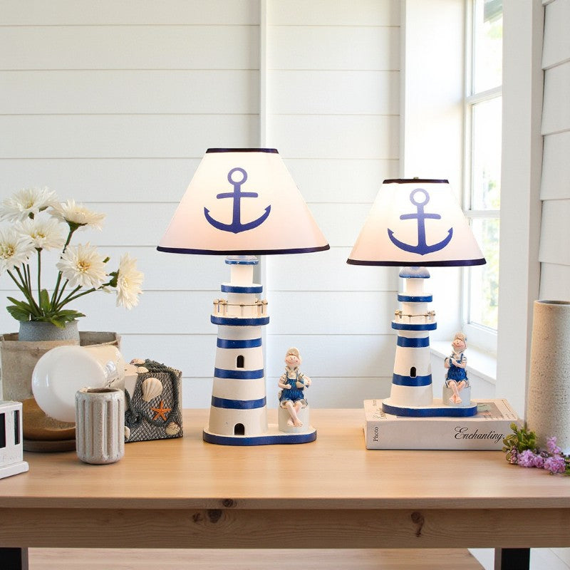 Leuchtturm Tischlampe für Kinder mit Anker Schirm für sicheres Licht