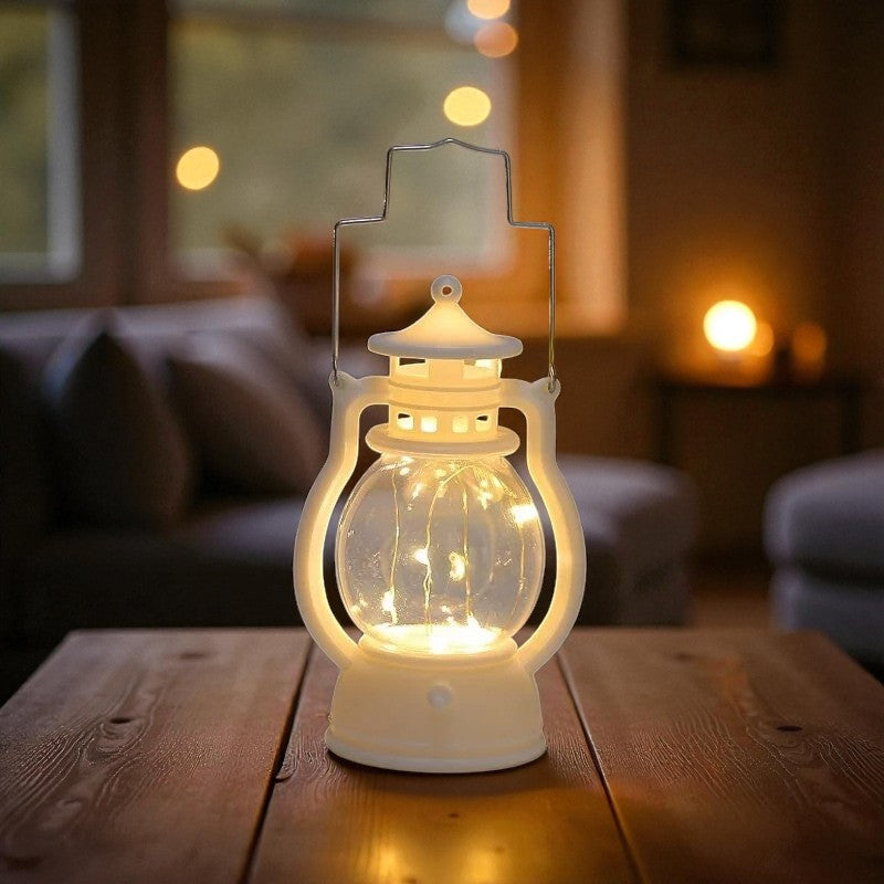 Laterne im Vintage-Stil mit rundem Gehäuse und warmem Umgebungslicht