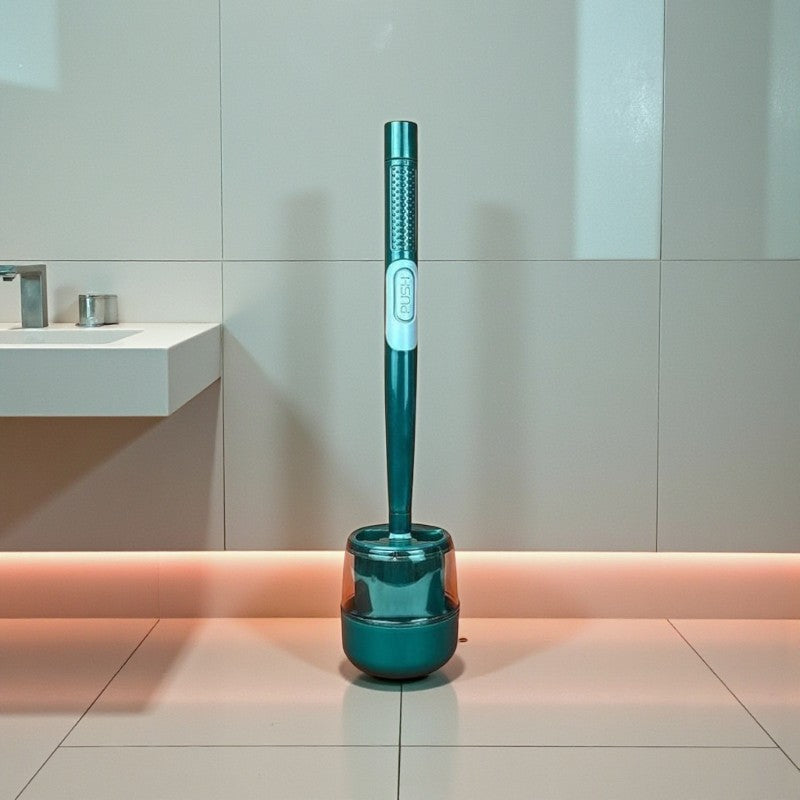 Toilettenbürste mit flexiblen Borsten und integriertem Reinigungssystem