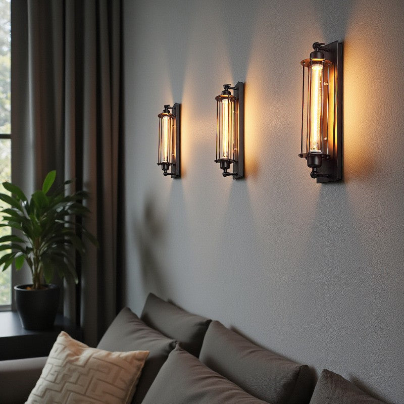 Industrielle Wandleuchte mit langer Stift Glühbirne für Ambiente und Arbeitsbeleuchtung