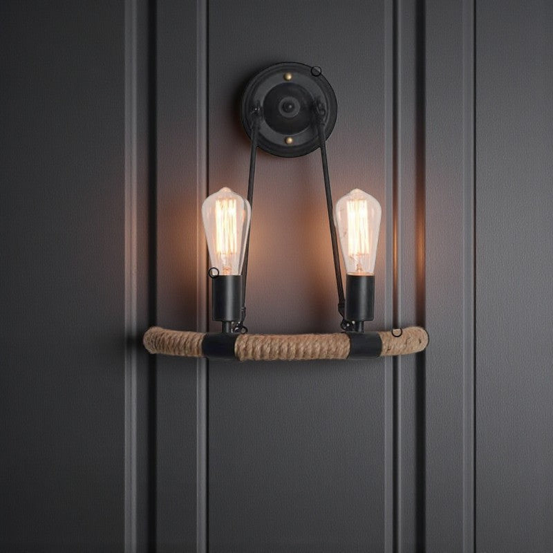Industrielle Rustikale Wandleuchte mit geflochtenem Hanfseil Design