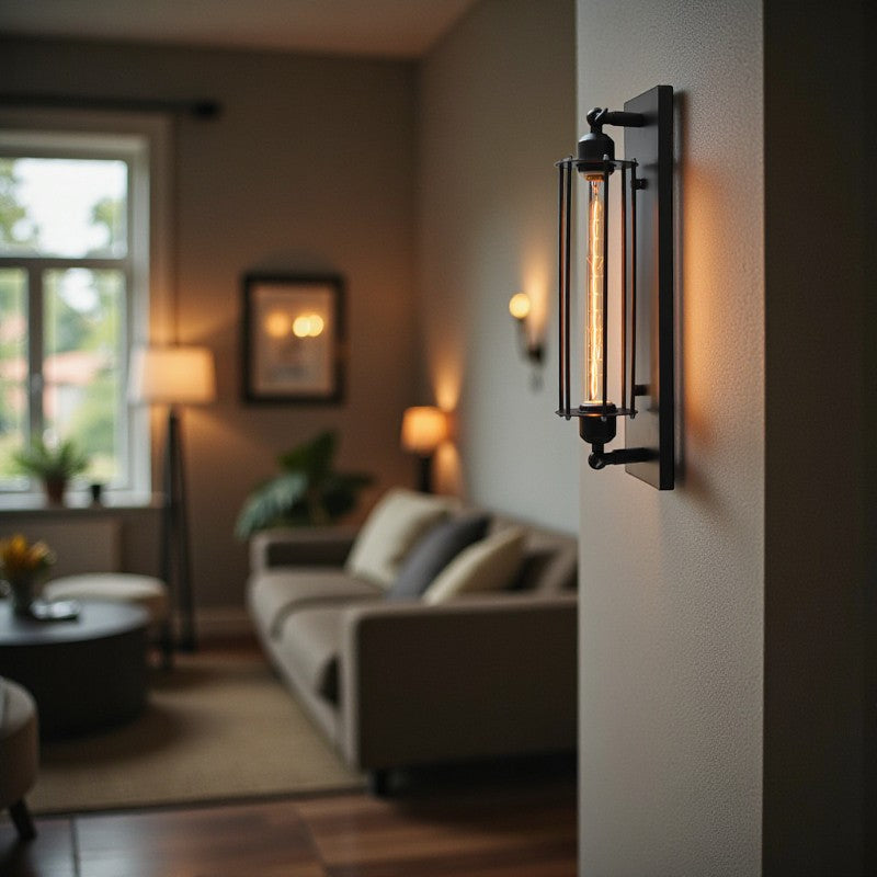 Industrielle Wandleuchte mit langer Stift Glühbirne für Ambiente und Arbeitsbeleuchtung