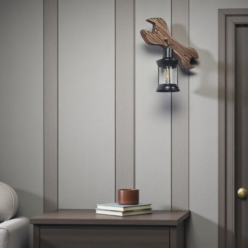 Vintage Laternen Wandleuchte mit schraubenschlüsselförmiger Basis für Wohnbeleuchtung