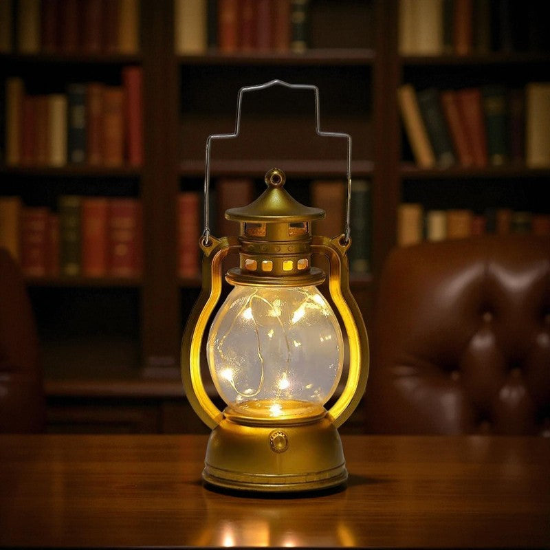 Laterne im Vintage-Stil mit rundem Gehäuse und warmem Umgebungslicht