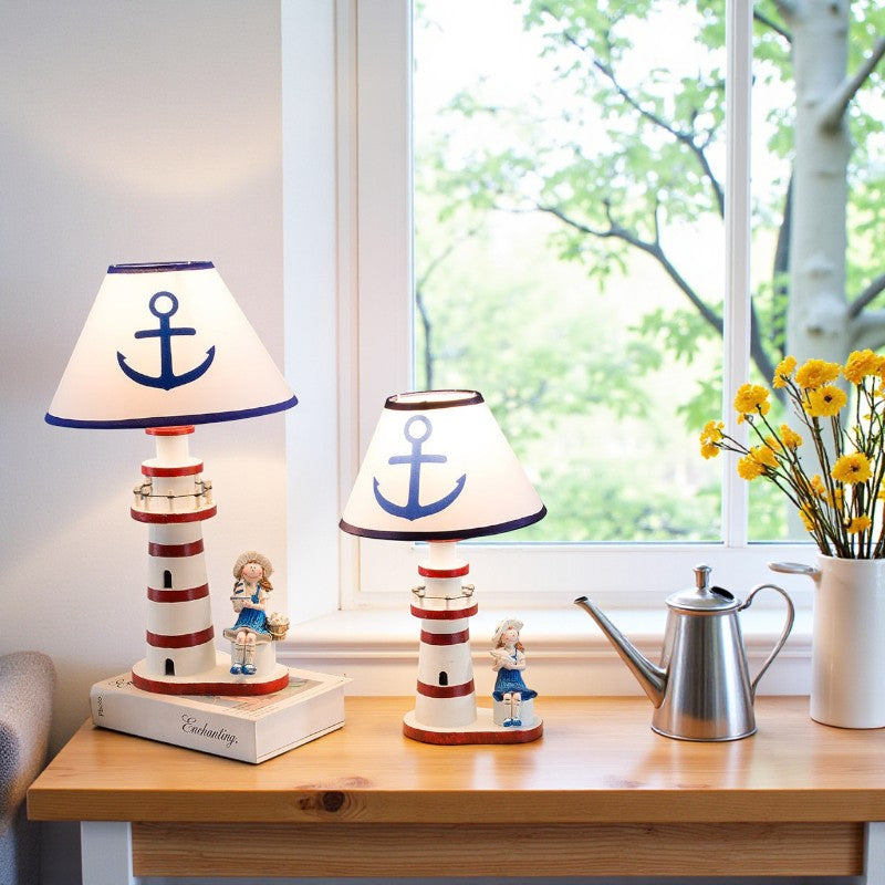 Leuchtturm Tischlampe für Kinder mit Anker Schirm für sicheres Licht
