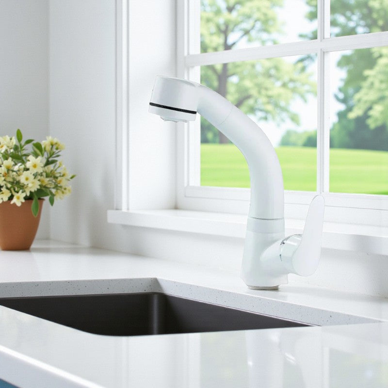 Drehbarer Waschbeckenhahn mit auf- und abbewegbarem Auslauf