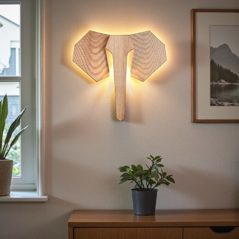 Nordische Wandleuchte aus Massivholz in Elefantenform LED Dekorative Beleuchtung