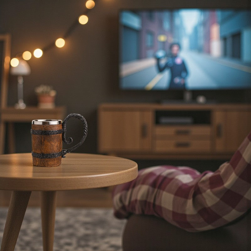 Vintage Becher mit klassischem Holzfass Design