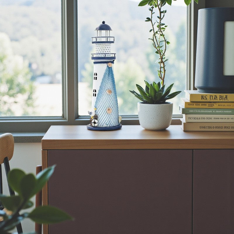 Moderne Art Deco LED Tischlampe in Leuchtturmform mit Batterieantrieb