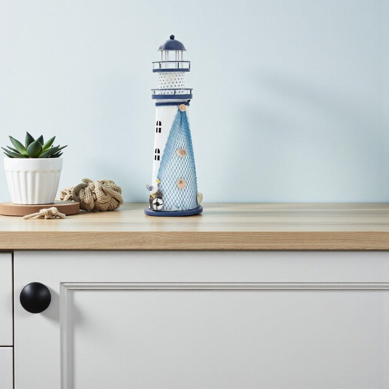 Moderne Art Deco LED Tischlampe in Leuchtturmform mit Batterieantrieb