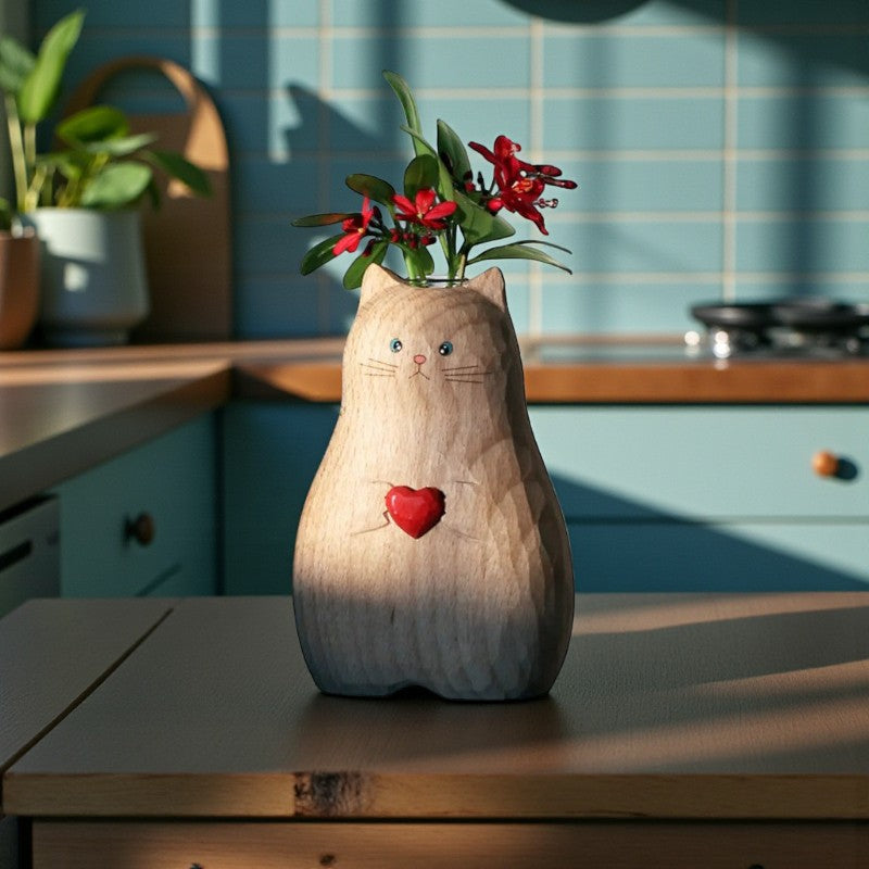 Vase in Katzenform mit Herz-Akzent zur Wohnraumdekoration