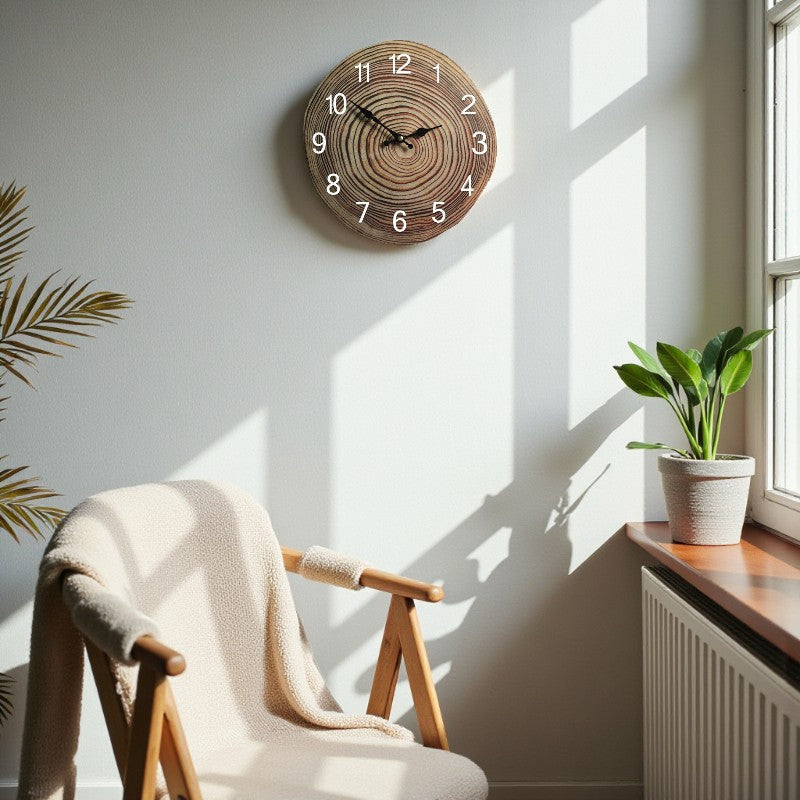 Handgefertigte Wanduhr aus Holz mit minimalistischem Stil
