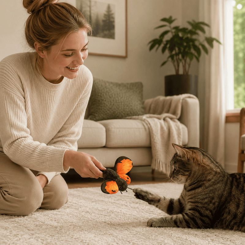 FlutterMews - Automatisches Schmetterlingsspielzeug für Katzen mit Bewegungssensor