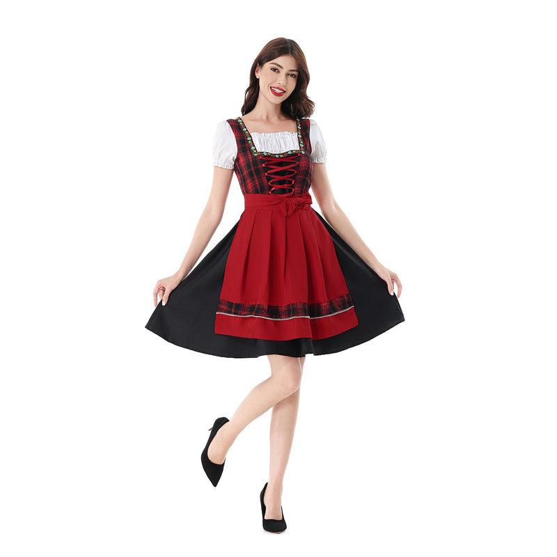 Damen Dirndlkleid mit kariertem Mieder und Puffärmeln