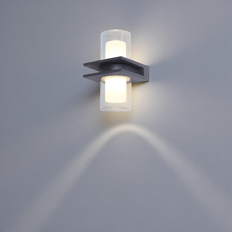 Moderne zylindrische Außenwandleuchte aus schwarzem Metall und Glas Elegante Beleuchtung