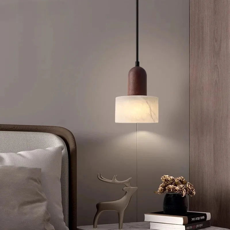 Marmor - Pendelleuchte E27 aus weißem Jade-Stein mit LED