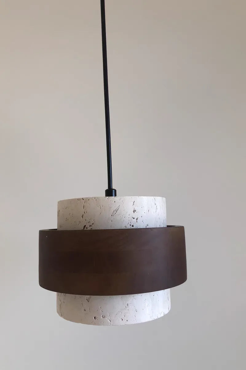 Lumera - Wandleuchte aus Travertin und Holz mit Zugschalter