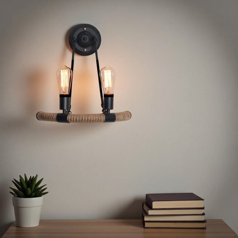 Industrielle Rustikale Wandleuchte mit geflochtenem Hanfseil Design