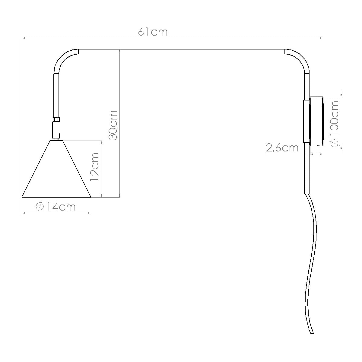 Glinto - Wandleuchte in Rotocker mit langem Stahlarm
