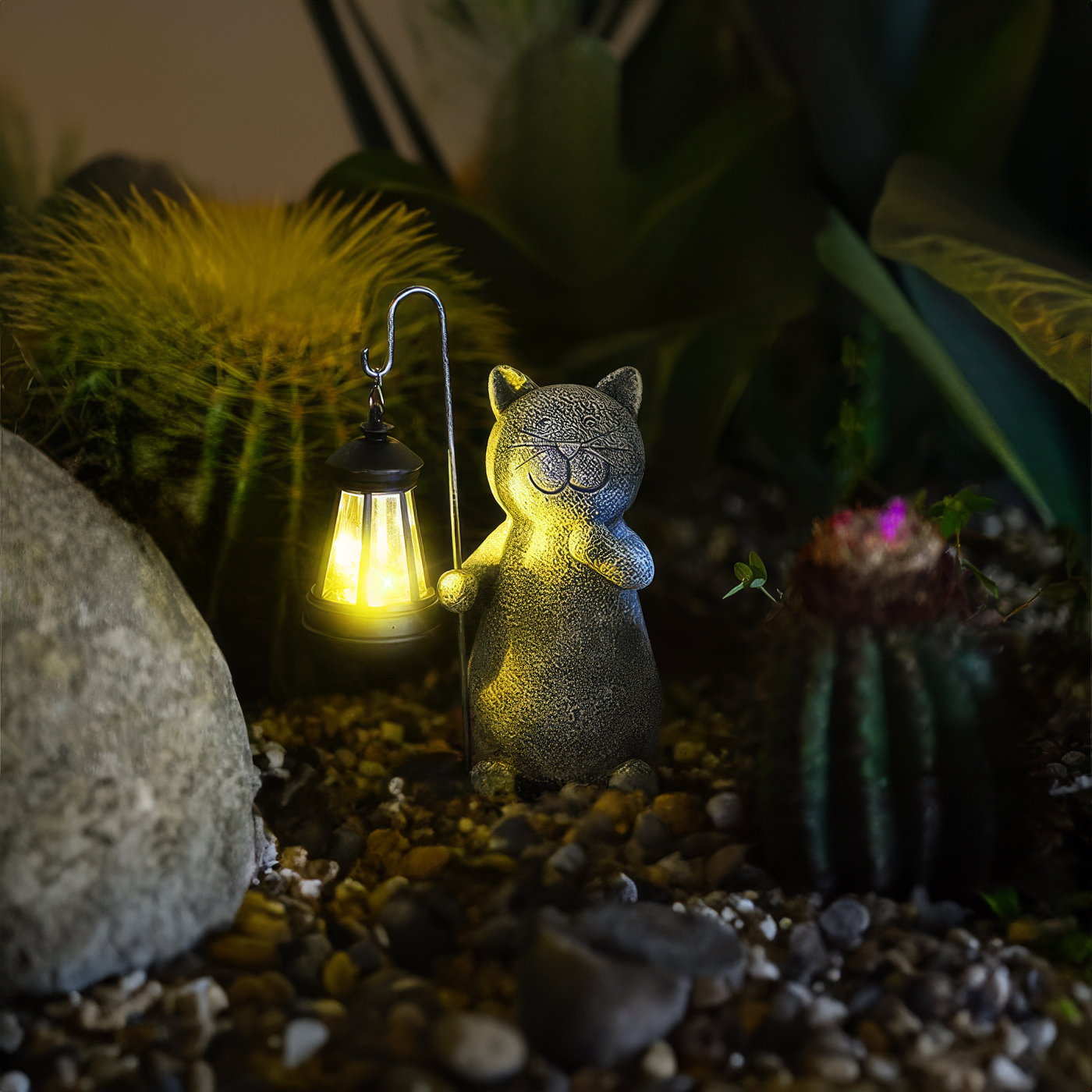 Katzen - Solar Katzen Gartenlampe Gold