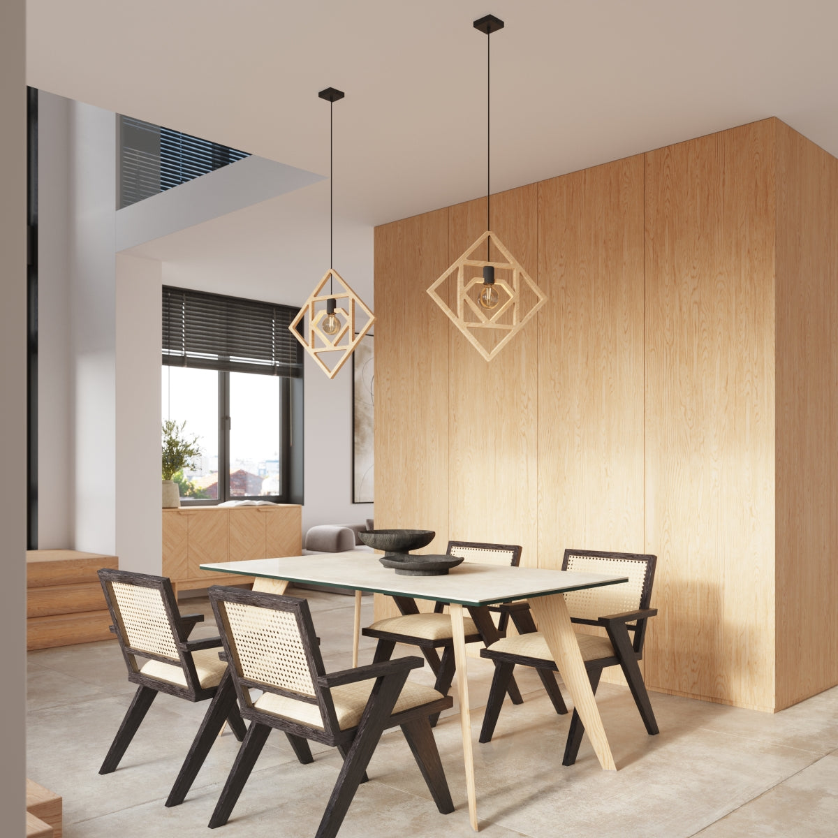 Claria - Pendelleuchte aus Naturholz im geometrischen Design