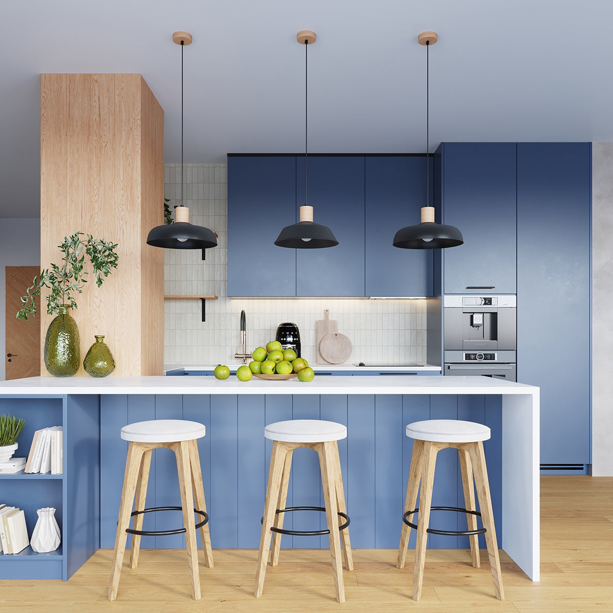 Stella - Schwarze Pendelleuchte mit Holzelementen