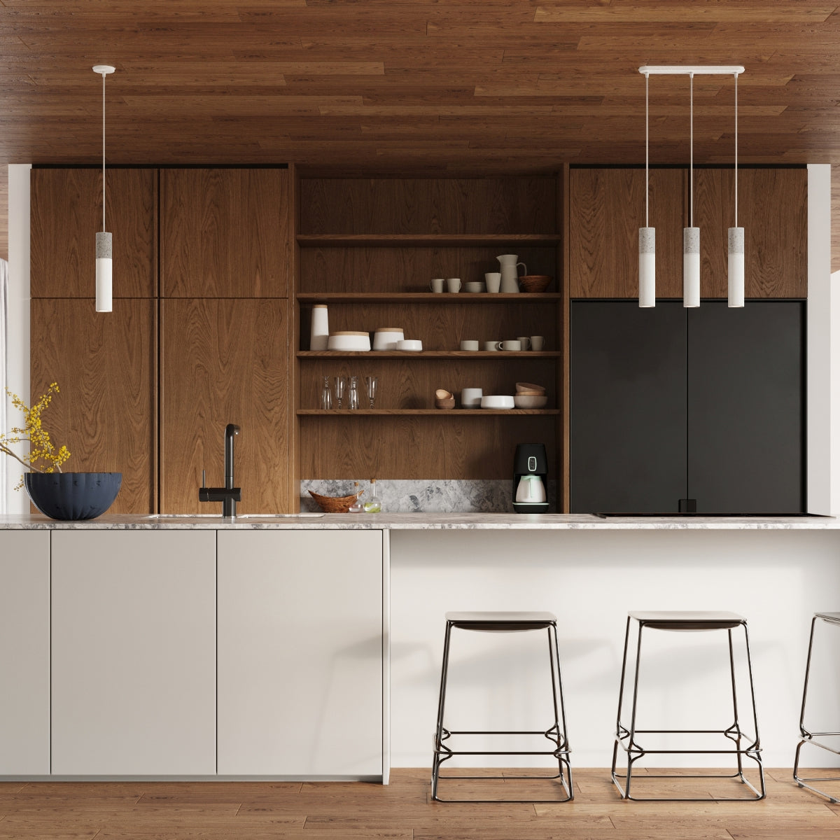 GU10 - Beton-Pendelleuchte GU10, 3-flammig, weiß/grau