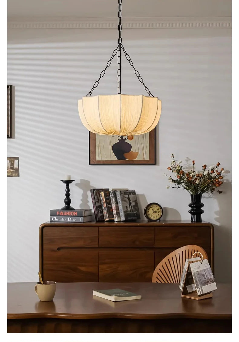 Lucero - Wabi-Sabi Stoff-Pendelleuchte in Beige mit 3 LEDs