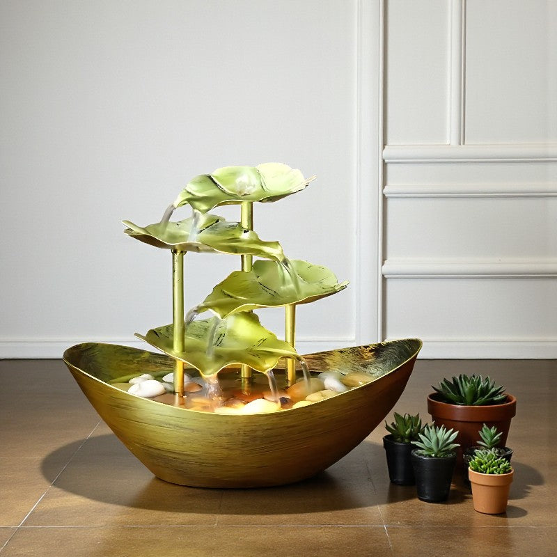 Tischbrunnen mit LED-Beleuchtung aus beruhigenden Blättern zum Entspannen