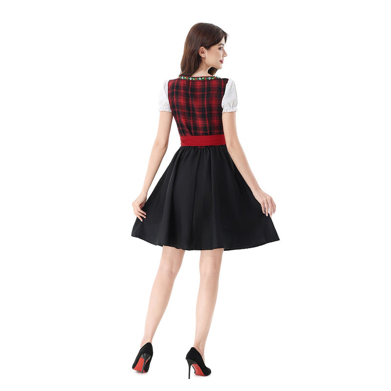 Damen Dirndlkleid mit kariertem Mieder und Puffärmeln