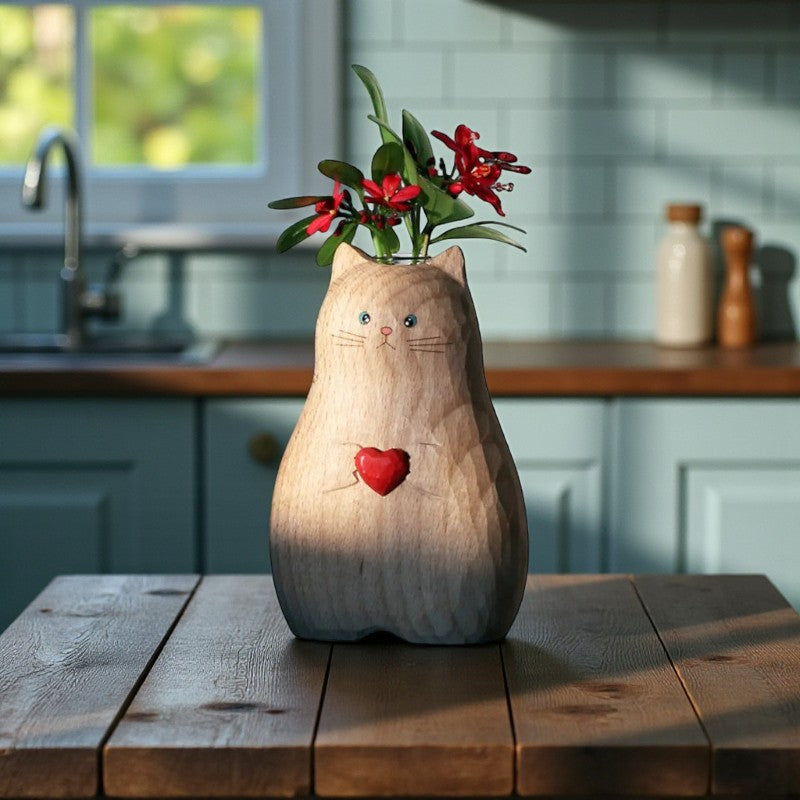 Vase in Katzenform mit Herz-Akzent zur Wohnraumdekoration
