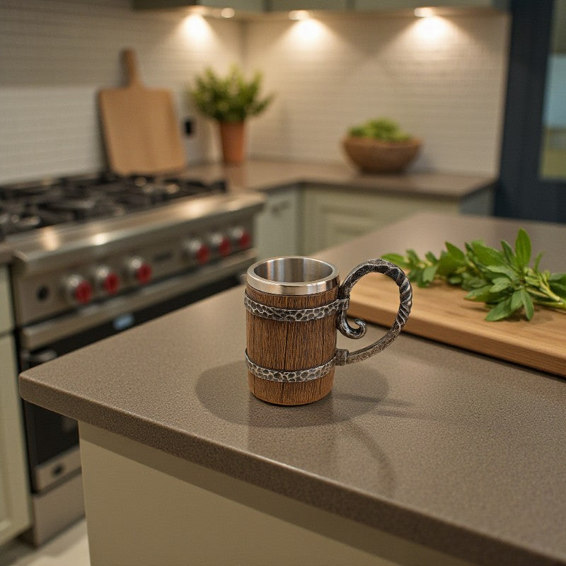 Vintage Becher mit klassischem Holzfass Design