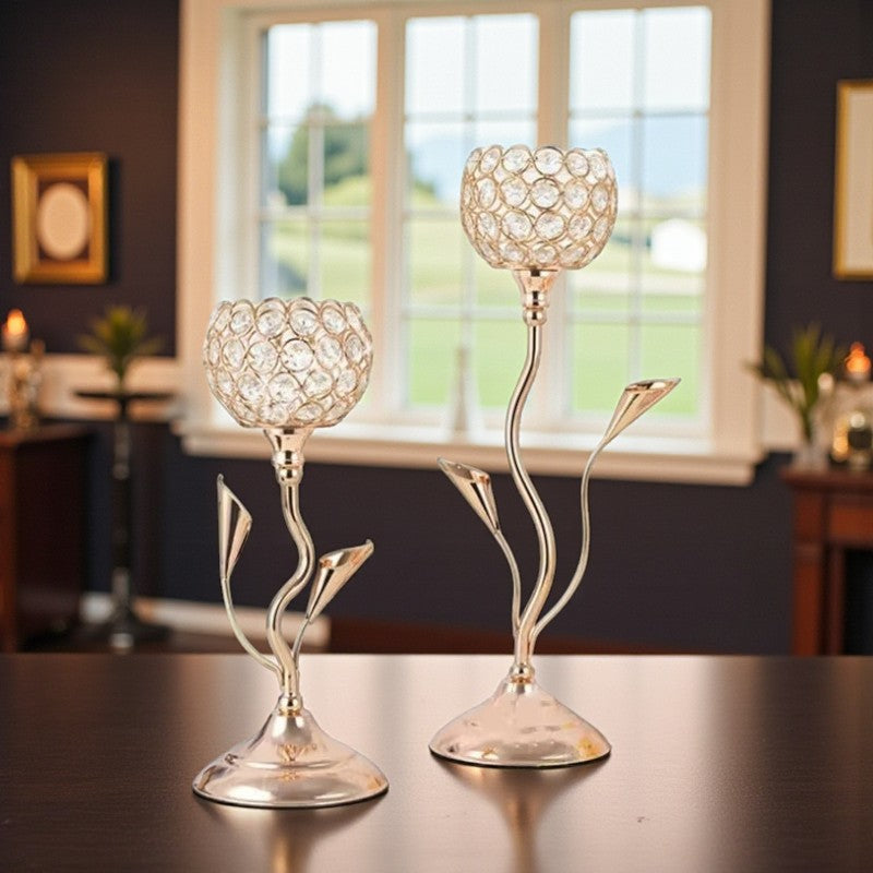 Kristall Blumen Kerzenhalter Set mit klassischem Metall Design