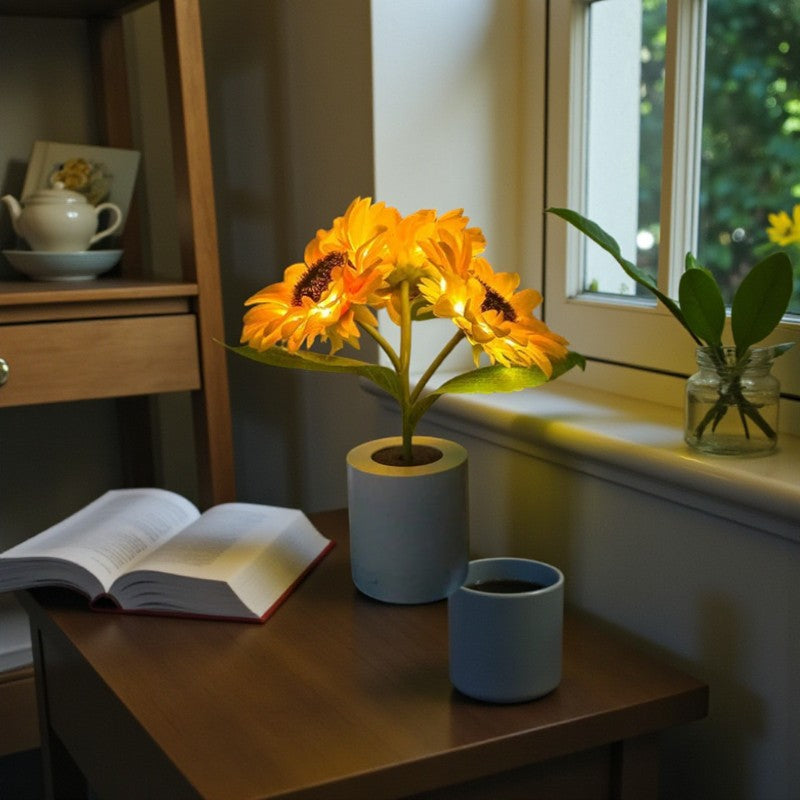 Wiederaufladbare Sonnenblumen-LED-Tischlampe mit verstellbarer Helligkeit