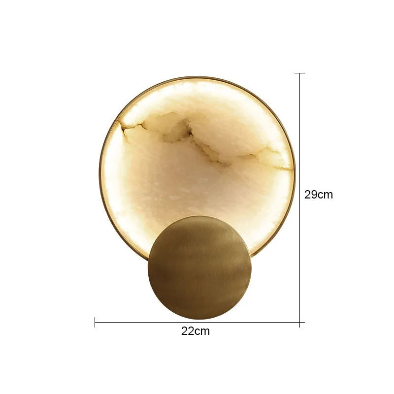 Luzana - Runde Marmor-Wandleuchte mit Kupferfinish in Gold