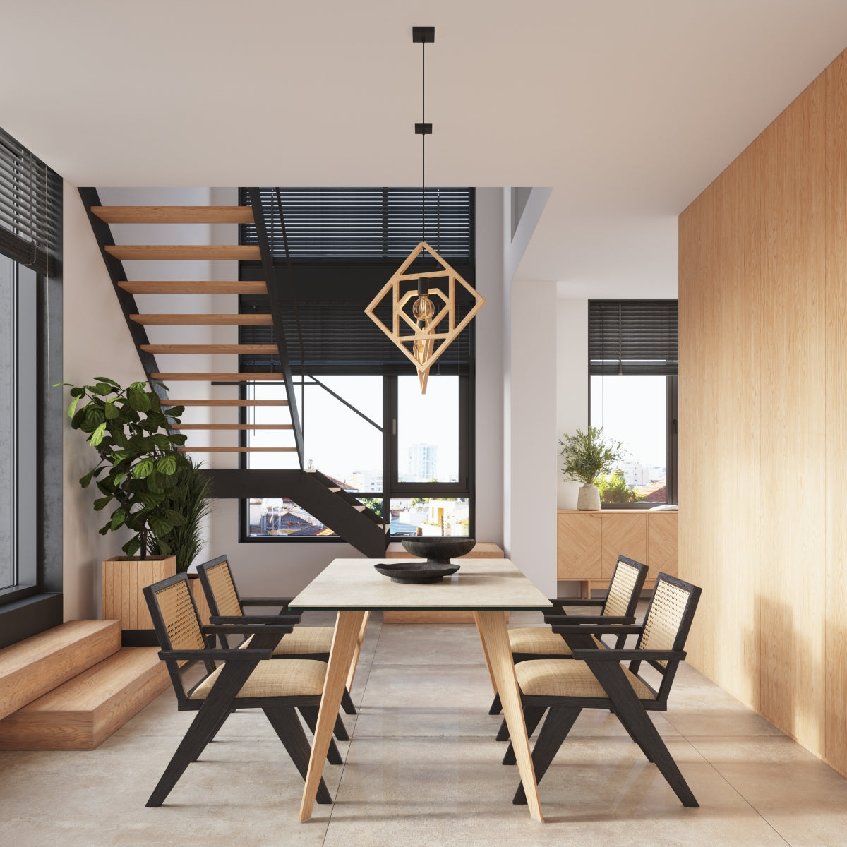 Claria - Pendelleuchte aus Naturholz im geometrischen Design