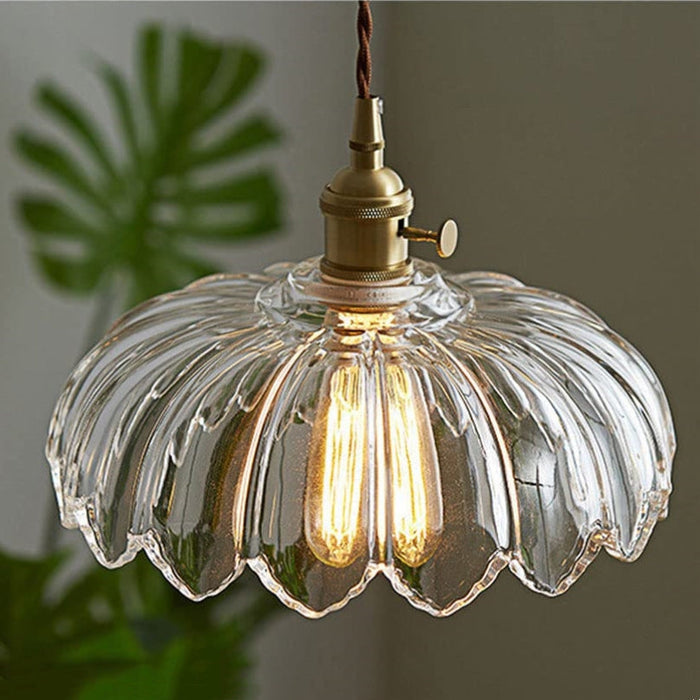 Aurela - Vintage-Pendelleuchte in Glasblume mit Blaseneffekt